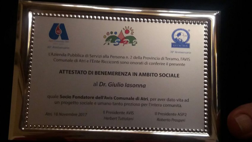 Nutrizionista Roma, Pescara - Attestato al Dr. Giulio IASONNA